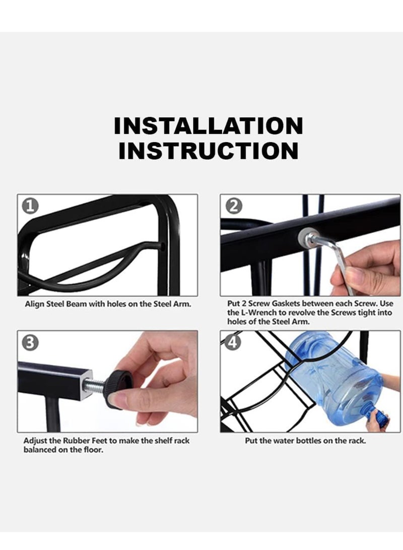 JIHAM 3 Tier Water Jug Rack, 3 Gallon Water Bottle Holder Heavy Duty Water Bottle Stand Storage For Kitchen Home And Office Easy To Assemble Water Bottle Rack Metal Hold 3 Bottle Stand  Anti-Slip Pad Water Bottle Storage Stand Grey - Image 3