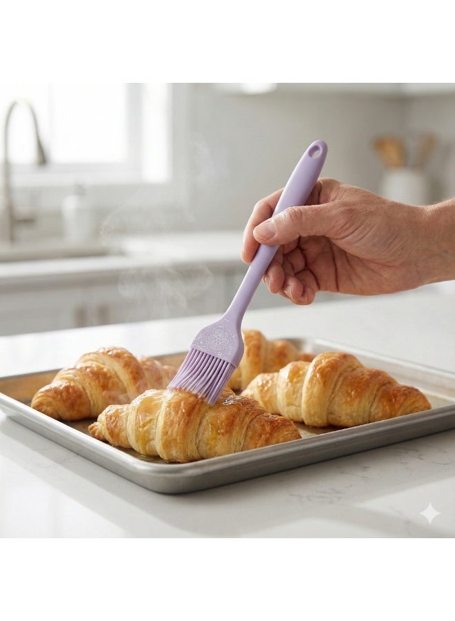3 Piece Silicone Kitchen Tools Set, Pastry Brush, Spatula and Cake Spreader, Baking and Dessert Tools for Dough Preparation, Cream Spreading and Mixing -Purple - Image 3