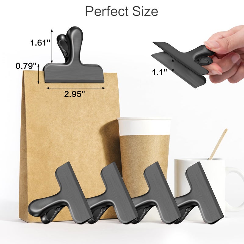 WUDIME 12 Pack Stainless Steel Chip Clips, Bag Clips for Food, Heavy Duty Chip Bag Clip for Kitchen and Office to Seal Coffee Bags, Paper Sheets, Metal Clip Air Tight Seal-3 Inches(Black) - Image 2
