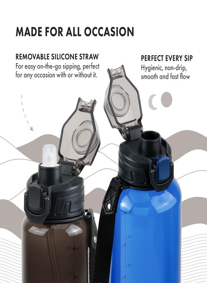 GRANDTIES Sports Tritan Plastic Water Bottle with Straw, Removable - Leakproof BPA Free Dishwasher Safe Travel Water Bottle with Strap for Gym, Outdoor, Fitness (Midnight Black, 52oz (1.5L)) - Image 4