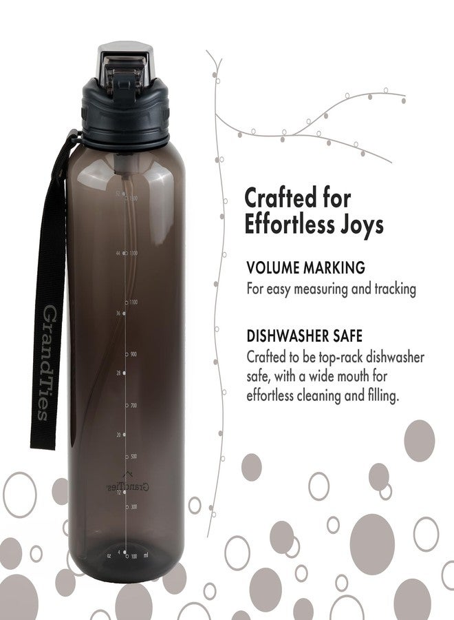 GRANDTIES Sports Tritan Plastic Water Bottle with Straw, Removable - Leakproof BPA Free Dishwasher Safe Travel Water Bottle with Strap for Gym, Outdoor, Fitness (Midnight Black, 52oz (1.5L)) - Image 5