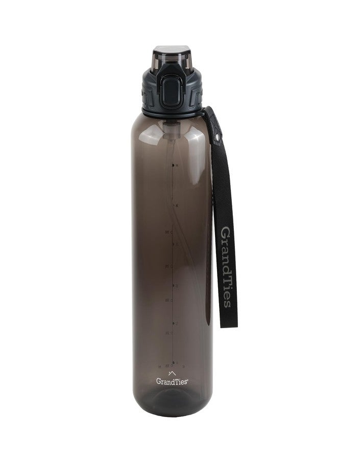 GRANDTIES Sports Tritan Plastic Water Bottle with Straw, Removable - Leakproof BPA Free Dishwasher Safe Travel Water Bottle with Strap for Gym, Outdoor, Fitness (Midnight Black, 52oz (1.5L)) - Image 1