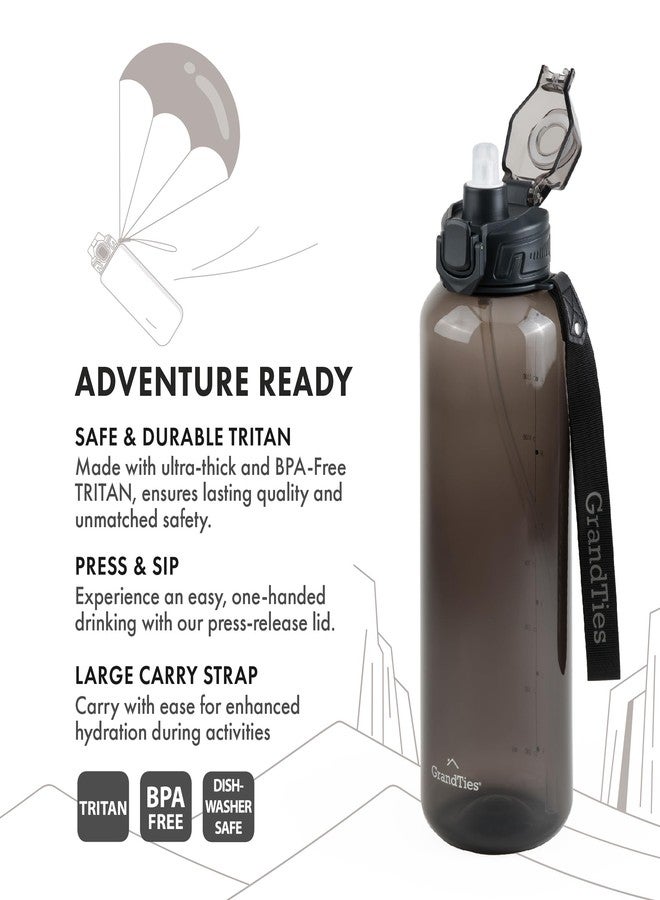 GRANDTIES Sports Tritan Plastic Water Bottle with Straw, Removable - Leakproof BPA Free Dishwasher Safe Travel Water Bottle with Strap for Gym, Outdoor, Fitness (Midnight Black, 52oz (1.5L)) - Image 2