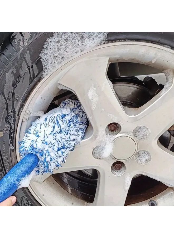 Blue Microfiber Car Wheel Brush Tire Cleaner with PP Handle for Cars Motorcycles - Image 1