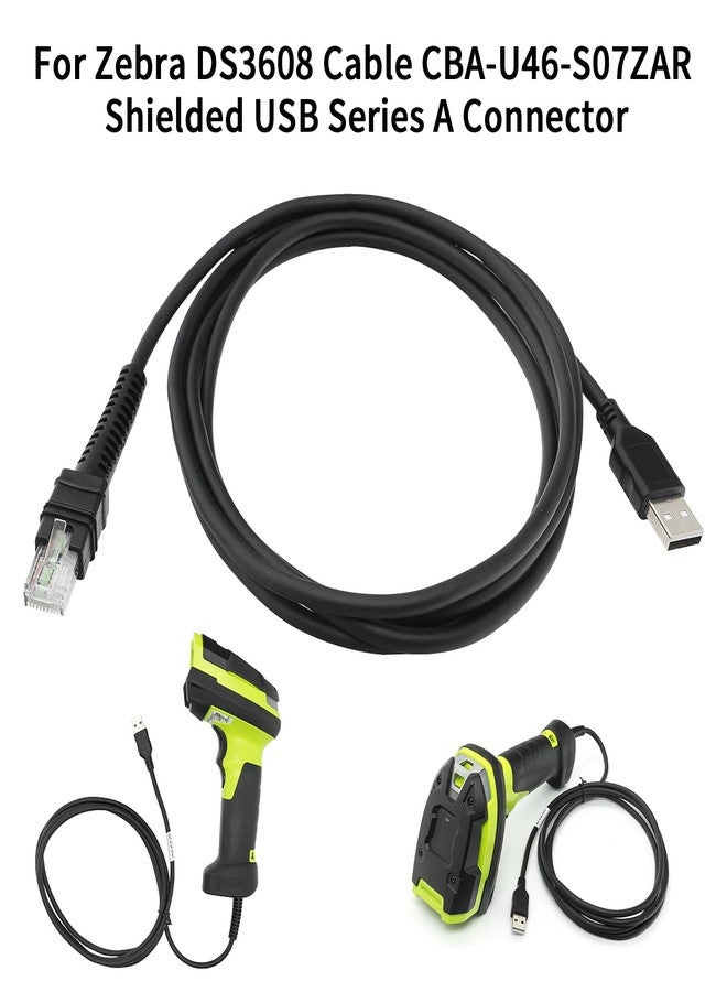 كابل USB محمي من CARPSDZY طراز CBA-U46-S07ZAR لماسح الباركود المحمول Zebra Symbol طرازات DS3608، DS3678، DS8108، DS8178، LI3608، LI3678، DS3600-KD، موصل USB-A، طوله 2 متر (7 أقدام)، مستقيم، BC 1.2، يعمل بجهد 5 فولت تيار مستمر - Image 2