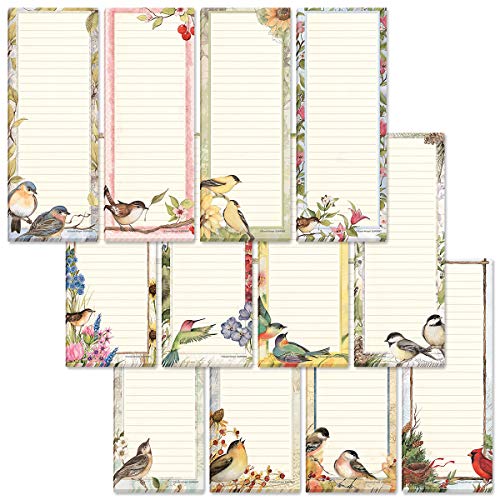 Current Seasonal Birds Magnetic Notepad Set – Set of 12 Mini Memo Pads, 12 Designs, 30-Sheet Pads, 2½ x 6½ Inches, Shopping List, To-Do Notes, Printed in The USA - Image 1