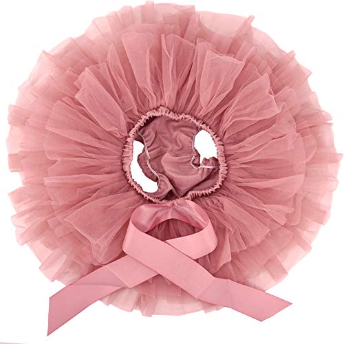 BGFKS Baby Girls Soft Fluffy Tutu Skirt with Diaper Cover,Toddler Girl Tutu Skirt Sets with Flower Headband.(Dusty Rose,0-3 Months) - Image 3