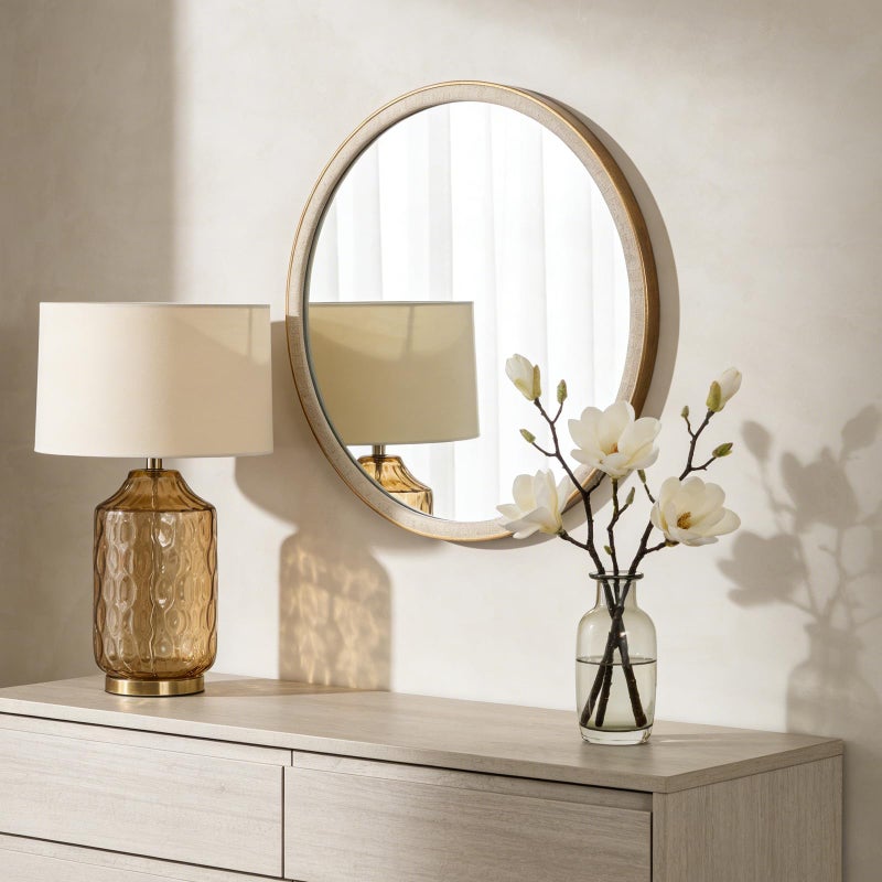 WallBeyond Round Mirror 28 Inch,Linen-Texture Circle Wall Mirror for Bathroom, Bedroom, Entryway, Living Room - Image 2