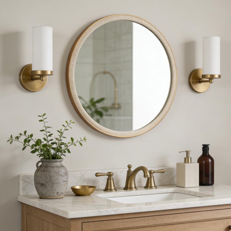 WallBeyond Round Mirror 28 Inch,Linen-Texture Circle Wall Mirror for Bathroom, Bedroom, Entryway, Living Room - Image 1