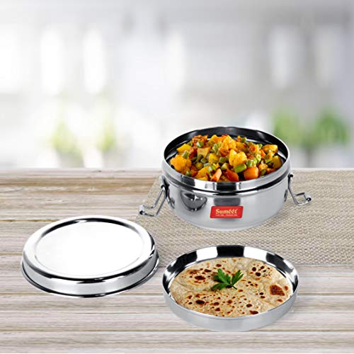 Sumeet Stainless Steel Food Pack Lunch Box for Kids/School with Steel Separator Plate and Locking Clip, 500ML Capacity - Image 2