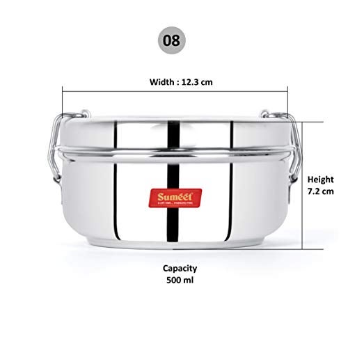 Sumeet Stainless Steel Food Pack Lunch Box for Kids/School with Steel Separator Plate and Locking Clip, 500ML Capacity - Image 4
