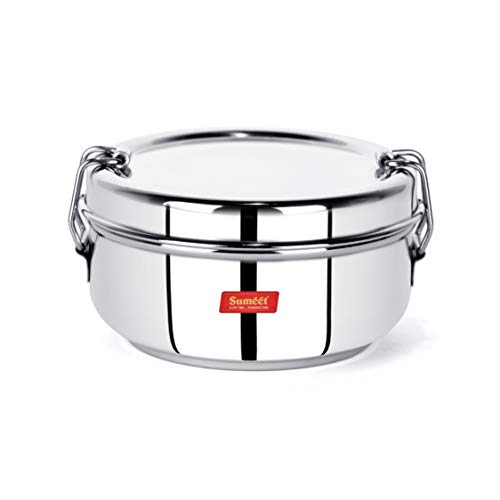 Sumeet Stainless Steel Food Pack Lunch Box for Kids/School with Steel Separator Plate and Locking Clip, 500ML Capacity - Image 1