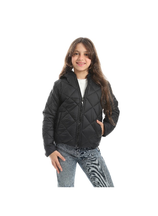 Andora Full Zipper Closure Hooded Pump Jacket - Black - Image 1