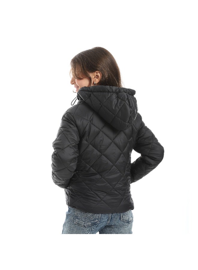 Andora Full Zipper Closure Hooded Pump Jacket - Black - Image 2