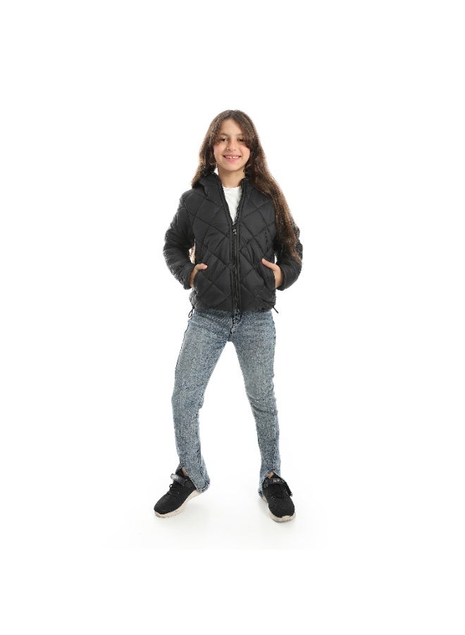 Andora Full Zipper Closure Hooded Pump Jacket - Black - Image 5