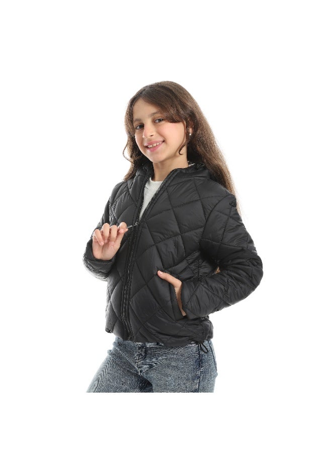 Andora Full Zipper Closure Hooded Pump Jacket - Black - Image 4