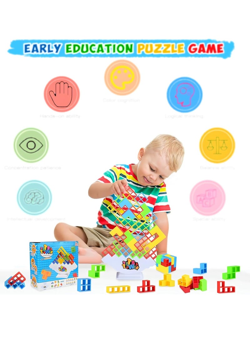 MAGIC VAULT لعبة مكعبات التوازن المكونة من 64 قطعة من Tetra Tower، لعبة ألغاز التوازن المرتفعة للأطفال، لعبة مونتيسوري، هدية للأطفال والكبار، ألعاب عائلية، حفلات، سفر، لعبة مكعبات بناء فريق - Image 3