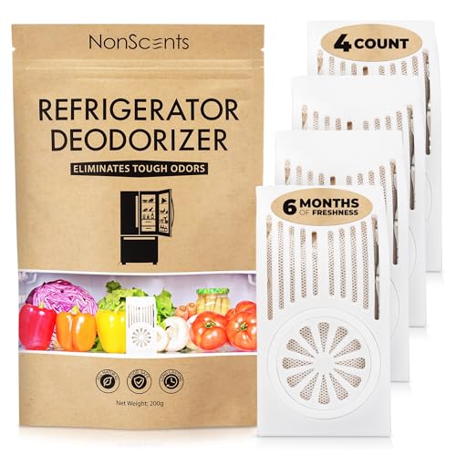 NonScents Refrigerator Deodorizer – Odor Eliminator for Fridge & Freezer – Outshines Baking Soda & Deodorizer with Activated Charcoal – Unscented & Long-Lasting, Freshen Refrigerator (4-Count) - Image 1