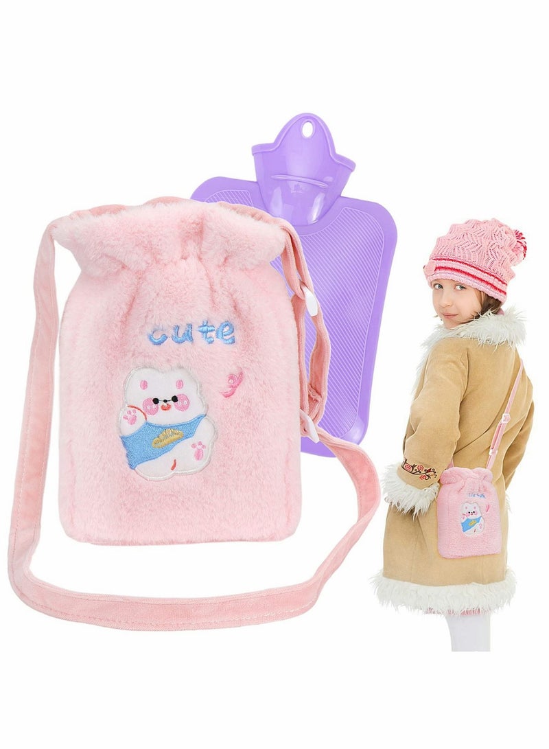 SYOSI Kids Hot Water Bottle with Strap 500ml Childrens Soft Plush Cover Cute Boys Girls Small Bag for Pain Relief Hand Feet Warmer Liner random - Image 1