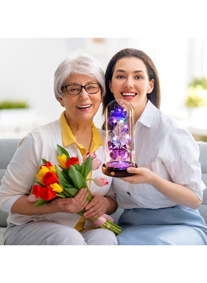Pusuny Birthday Gifts for Women Mom, Rechargeable Galaxy Glass Rose Light Up Rose in Glass Dome Crystal Flower Butterfly Gift Anniversary Mothers Day Christmas Roses Gifts for Her Wife Sister Friends Purple - Image 3