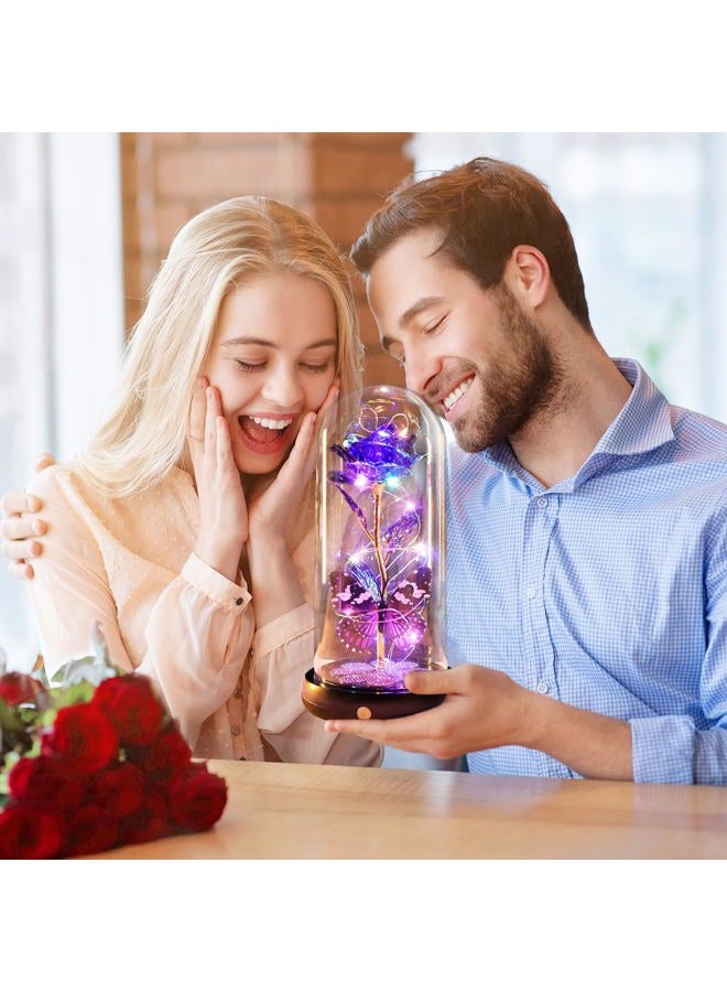 Pusuny Birthday Gifts for Women Mom, Rechargeable Galaxy Glass Rose Light Up Rose in Glass Dome Crystal Flower Butterfly Gift Anniversary Mothers Day Christmas Roses Gifts for Her Wife Sister Friends Purple - Image 4