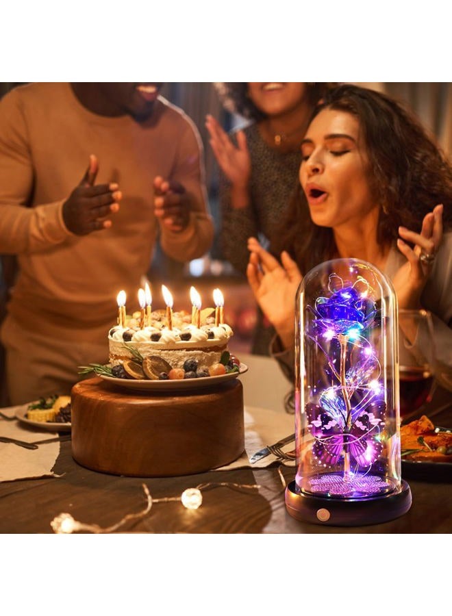 Pusuny Birthday Gifts for Women Mom, Rechargeable Galaxy Glass Rose Light Up Rose in Glass Dome Crystal Flower Butterfly Gift Anniversary Mothers Day Christmas Roses Gifts for Her Wife Sister Friends Purple - Image 5