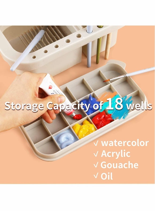 Multi-Use 3 in 1 Paint Brush Basin with Brushes Holder Washer Trays, Palette Box for Gouache Watercolor Acrylic Oil Painting Pen Washing - Image 4