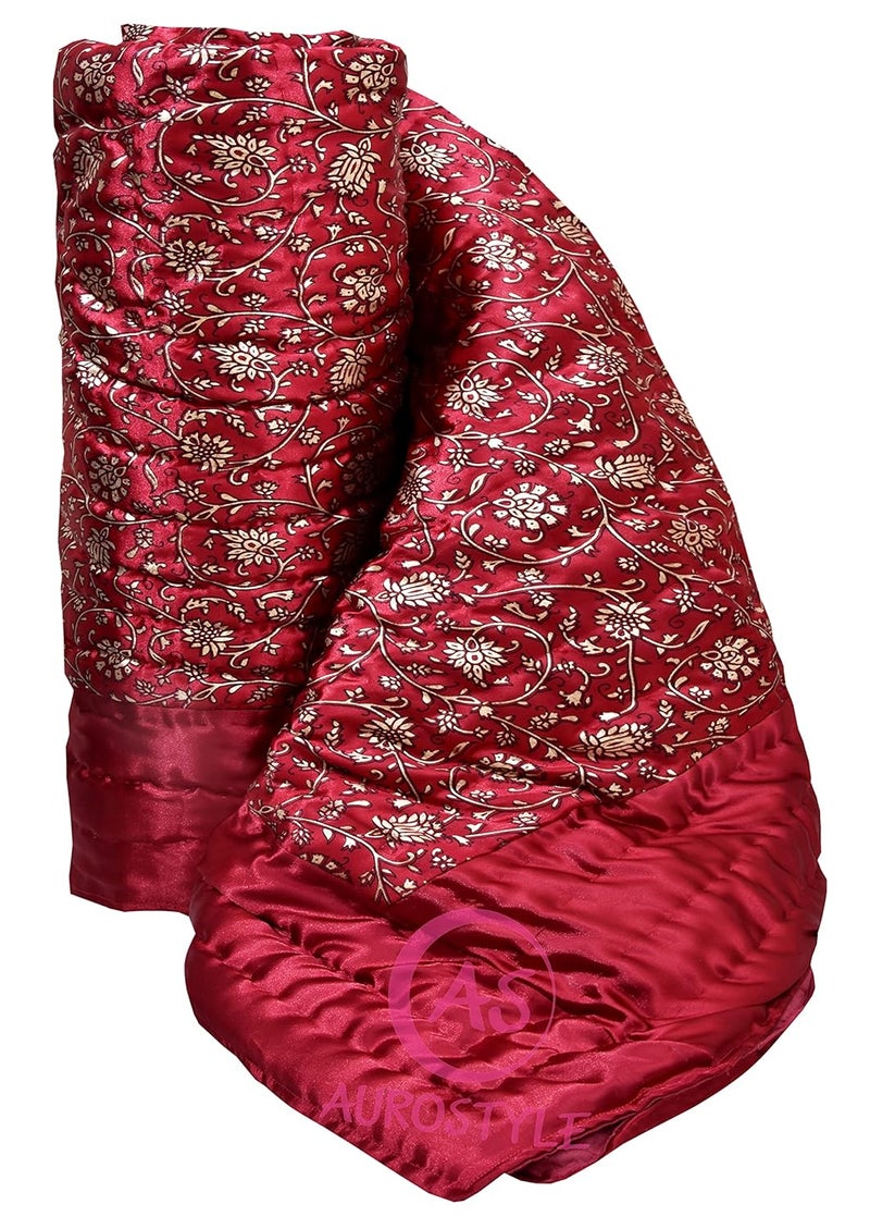 AUROSTYLE بطانية دوهر من الحرير الناعم القطني المملوءة من أوروستايل بتصميم زهور لطيف 85x55 بوصة مارون2 طباعة جال لسرير مفرد - Image 1