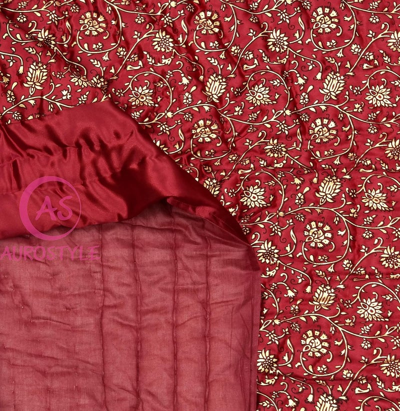 AUROSTYLE بطانية دوهر من الحرير الناعم القطني المملوءة من أوروستايل بتصميم زهور لطيف 85x55 بوصة مارون2 طباعة جال لسرير مفرد - Image 5