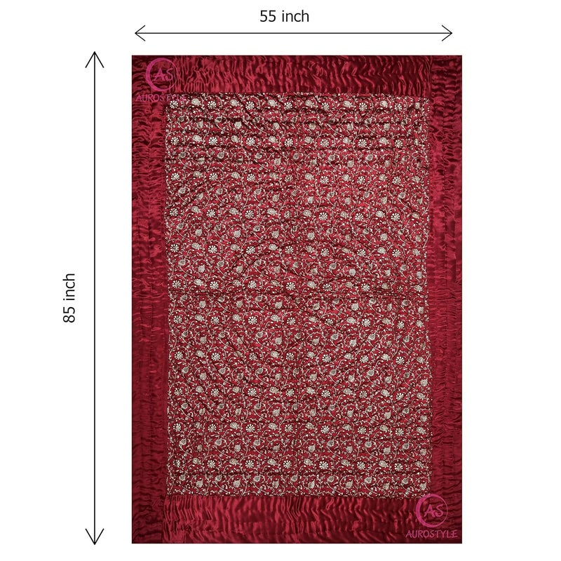 AUROSTYLE بطانية دوهر من الحرير الناعم القطني المملوءة من أوروستايل بتصميم زهور لطيف 85x55 بوصة مارون2 طباعة جال لسرير مفرد - Image 3
