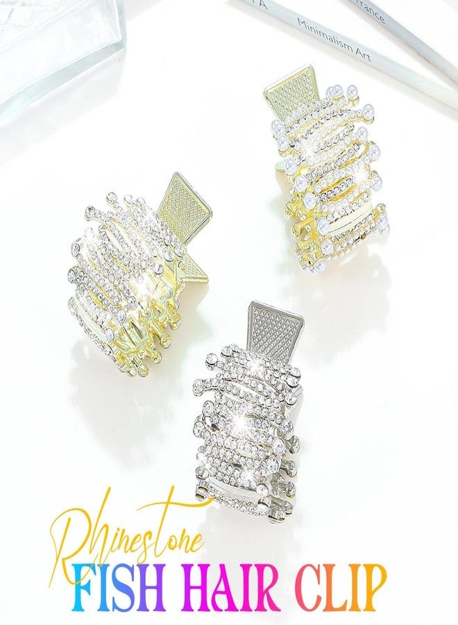 CAKURE Rhinstone Ponytail Clips Gold Sparkly Claw Clips Rhinestone Hair Accessories for Women and Girls (Pack of 3) - Image 2