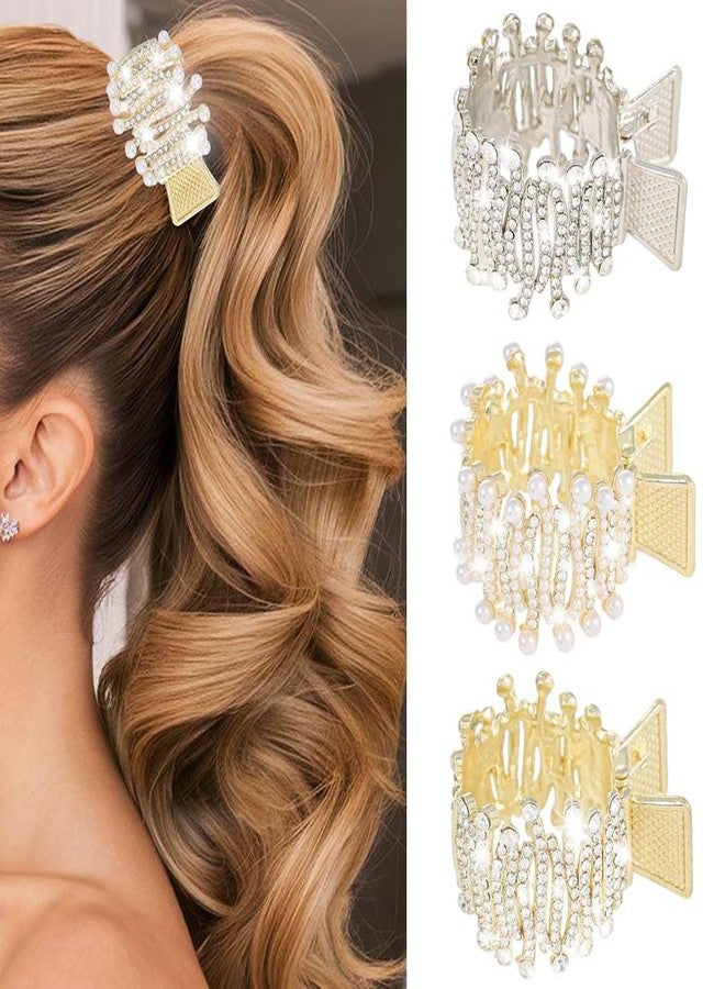 CAKURE Rhinstone Ponytail Clips Gold Sparkly Claw Clips Rhinestone Hair Accessories for Women and Girls (Pack of 3) - Image 1