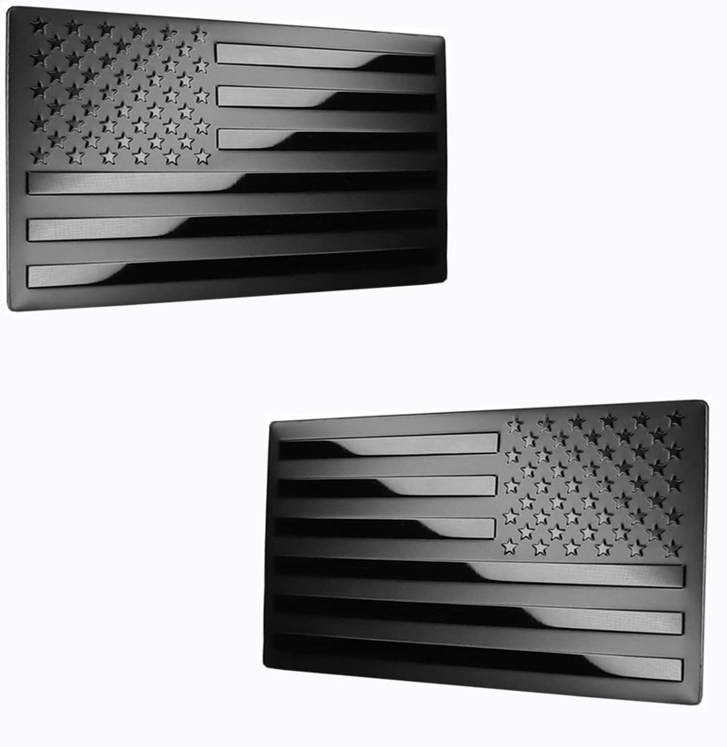 USA American Metal Flag Auto Fender Emblem for Cars Trucks Forward and Reverse Set 5x3 Black 2 Pack