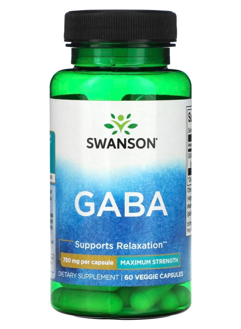 Swanson, GABA, Maximum Strength, 750 mg, 60 Veggie Capsules