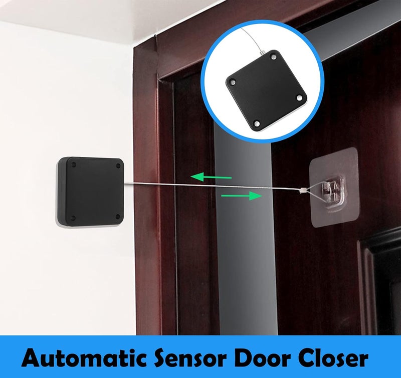 Rierdge Set of 2 Punch-Free Automatic Sensor Door Closer, Multifunctional Drawstring Auto Door Closer for Residential Commercial Bedroom Room Storm (Black & White) - Image 5