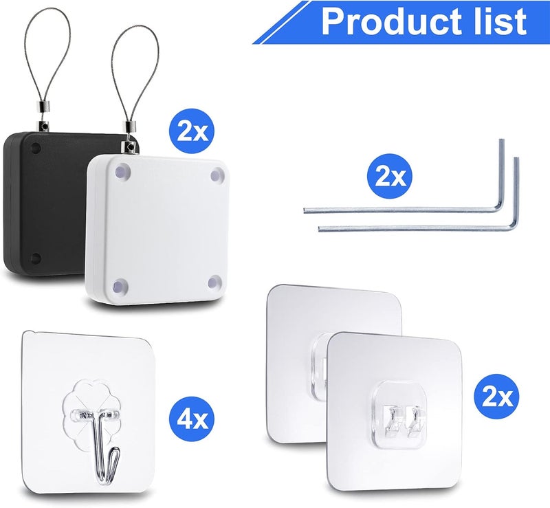 Rierdge Set of 2 Punch-Free Automatic Sensor Door Closer, Multifunctional Drawstring Auto Door Closer for Residential Commercial Bedroom Room Storm (Black & White) - Image 2