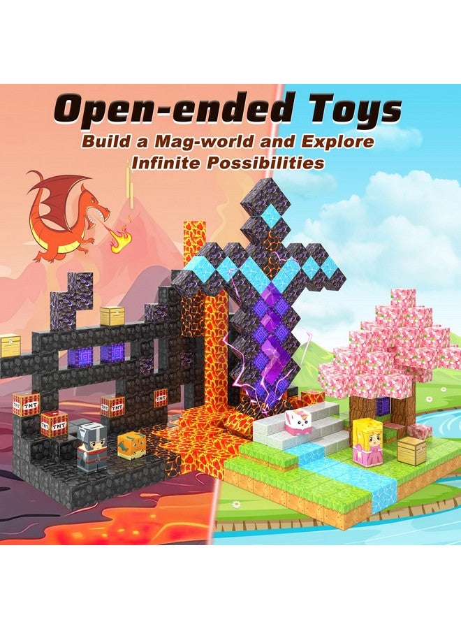 Coodoo 110 قطعة كتل مغناطيسية - مجموعة سيف السحر وبوابة عالم المغناطيس، ألعاب مغناطيسية للأطفال الأولاد والبنات من عمر 3-5 4-8 5-7، ألعاب بناء بلاط مغناطيسي STEM للألعاب الحسية في الهواء الطلق للأطفال الصغار. - Image 4