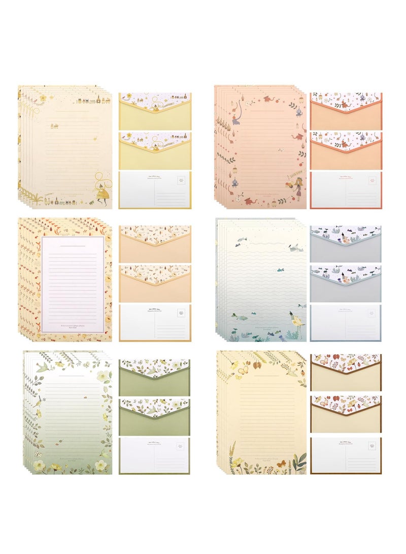 54 Pcs Stationary Paper and Envelopes Set Cute Floral Writing Paper Colorful Lined Paper Envelopes 6 Different Style Double Sided Invites Letter Set - Image 1