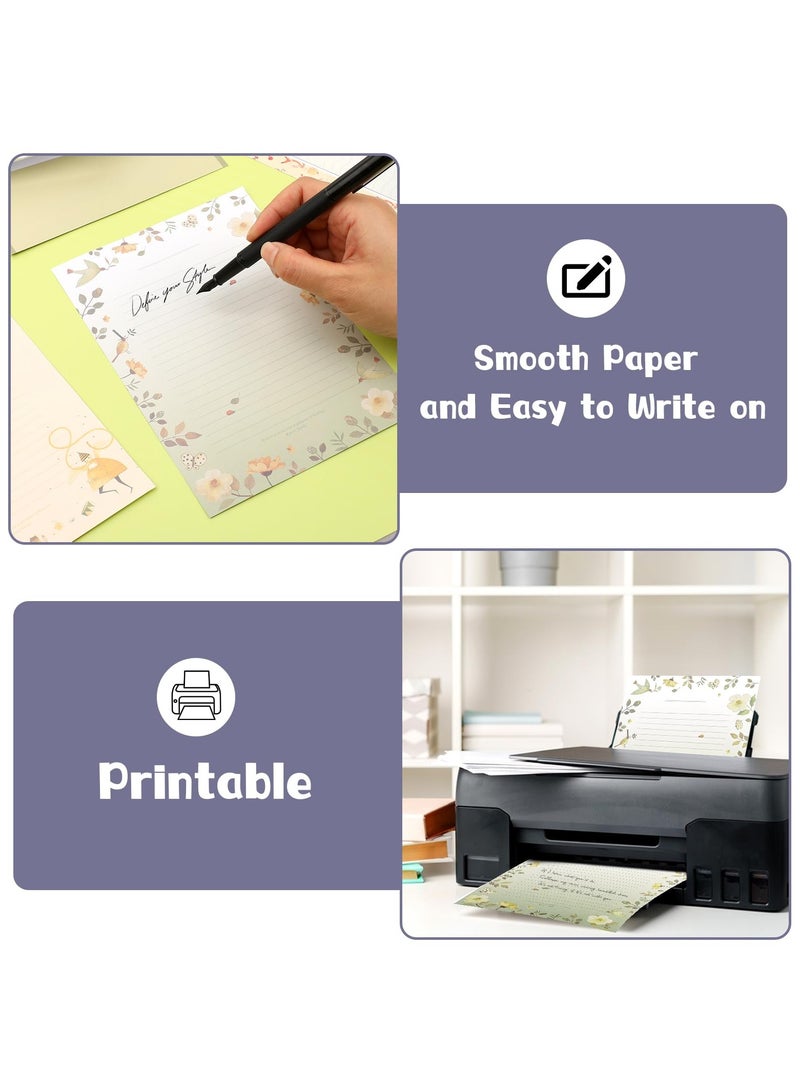 54 Pcs Stationary Paper and Envelopes Set Cute Floral Writing Paper Colorful Lined Paper Envelopes 6 Different Style Double Sided Invites Letter Set - Image 4