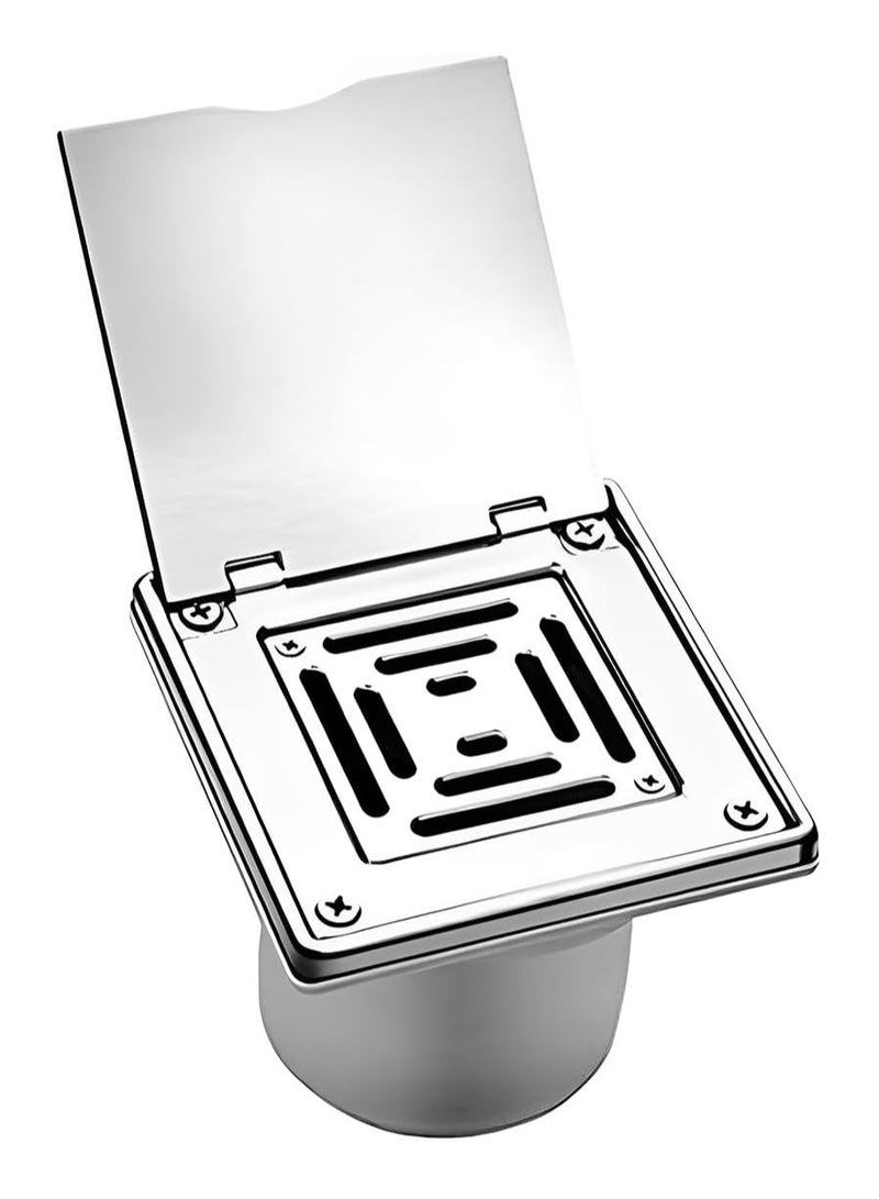 RACO مصرف أرضي من RACO نوع مفصلي SS 150 مم × 150 مم – غطاء مصرف حمام من الفولاذ المقاوم للصدأ مقاوم للصدأ مع تصميم غطاء قابل للفتح بسهولة للتنظيف، مضاد للاحتباس للمياه في الحمام والمطبخ والشرفة - Image 1