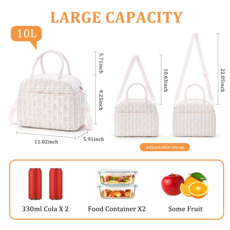 MEXS Lunch Bag for Women Reusable Lunch Box Quilted Puffer Large Capacity Insulated Cooler Tote Bags Work Travel Picnic - Image 2