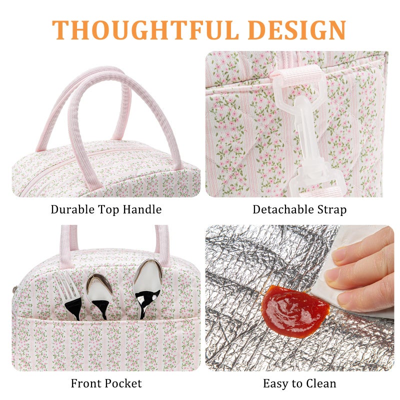 MEXS Lunch Bag for Women Reusable Lunch Box Quilted Puffer Large Capacity Insulated Cooler Tote Bags Work Travel Picnic - Image 5