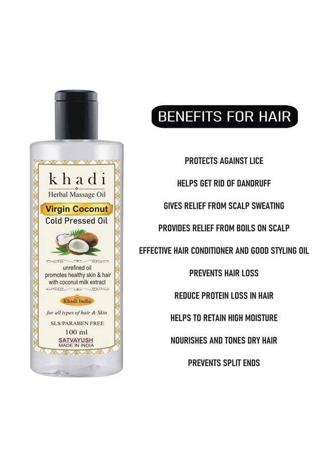Satvayush Khadi Extra Virgin Cold Pressed Coconut Oil - For Skin, Hair Care & Baby Massage Natural Hair Oil - 100 Ml (Pack Of 1) - Image 2
