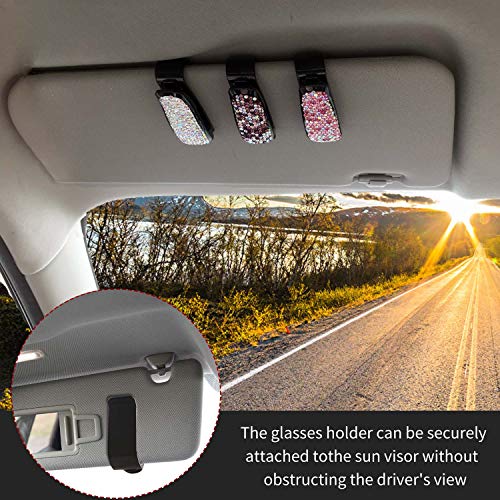 CHIMUYU Glasses Holders for Car Sun Visor, 2 Pack Bling Crystal Rhinestones Fashion Car Eyeglasses Sunglasses Hanger Mount with Ticket Card Clip for Women Girls (Red) - Image 3