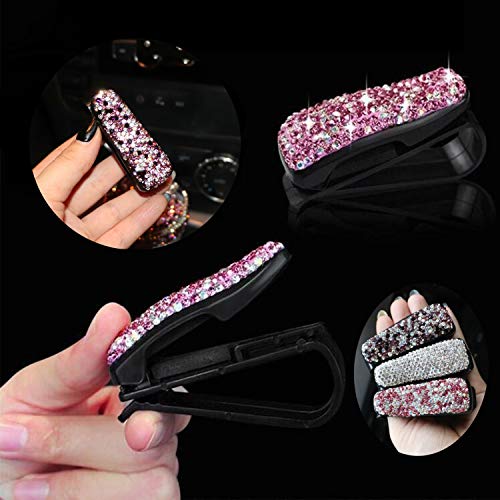 CHIMUYU Glasses Holders for Car Sun Visor, 2 Pack Bling Crystal Rhinestones Fashion Car Eyeglasses Sunglasses Hanger Mount with Ticket Card Clip for Women Girls (Red) - Image 4