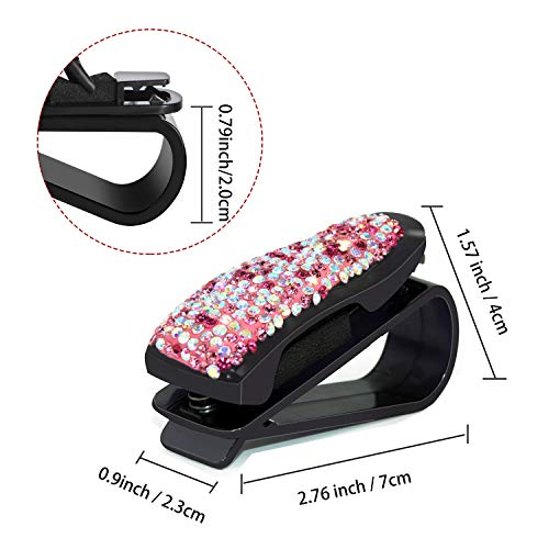 CHIMUYU Glasses Holders for Car Sun Visor, 2 Pack Bling Crystal Rhinestones Fashion Car Eyeglasses Sunglasses Hanger Mount with Ticket Card Clip for Women Girls (Red) - Image 2