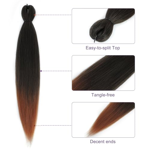 ROSDINA Pre-stretched Braiding Hair - 30 Inch 8 Packs Ombre Brown Braiding Hair For Twist or Box Braids, Yaki Texture Hot Water Setting Synthetic Long Braiding Hair Extensions (30 Inch, T30-8P) - Image 2
