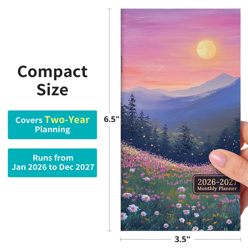ZOTIA Pocket Calendar 2026-2027 for Purse, Two Year Monthly Planner Pocket Size 6.5" x 3.5", Jan 2026 - Dec 2027 Monthly Planner Small Calendar for School, Work and Home - Twilight Bloom - Image 3