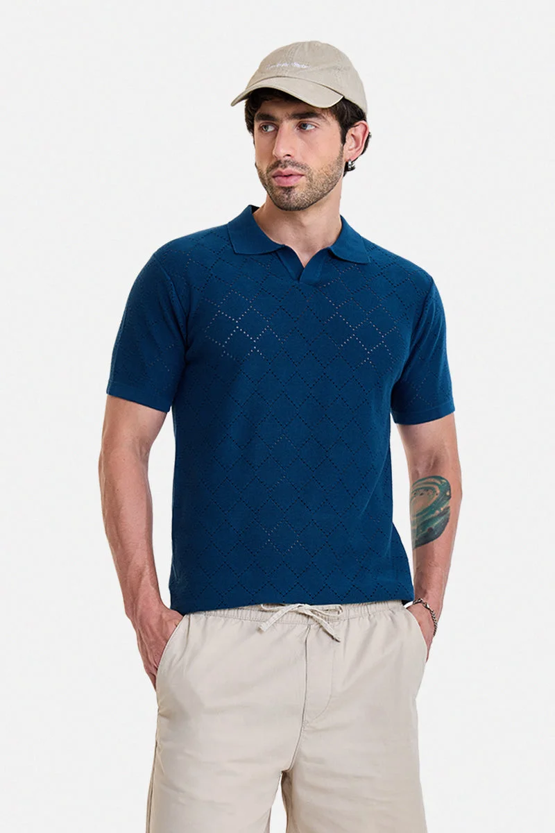 SNITCH Teal Geometric Half Sleeve Regular Fit T-Shirt