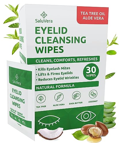 SaluVera Eyelid Wipes with Tea Tree and Aloe Vera | Eye Lid Cleaning Wipes for Dry and Itchy Eyes Relief | Natural Ingredients Eyelid Scrub for Daily Usage - Pack of 30 - Image 1